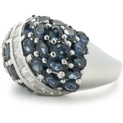 14 Karat White Gold Sapphire and Diamond Dome Ring