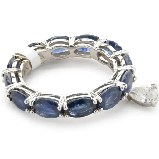 18 Karat White Gold Sapphire Eternity Band with Heart Cut Diamond Drop