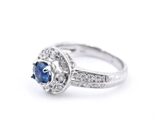 14 Karat White Gold Sapphire and Diamond Ring