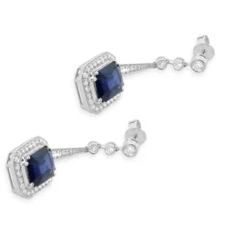 18 Karat White Gold Sapphire and Diamond Halo Drop Earrings