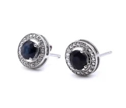 14 Karat White Gold Sapphire and Diamond Stud Earrings