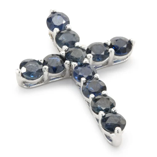 14 Karat White Gold Sapphire Cross Pendant