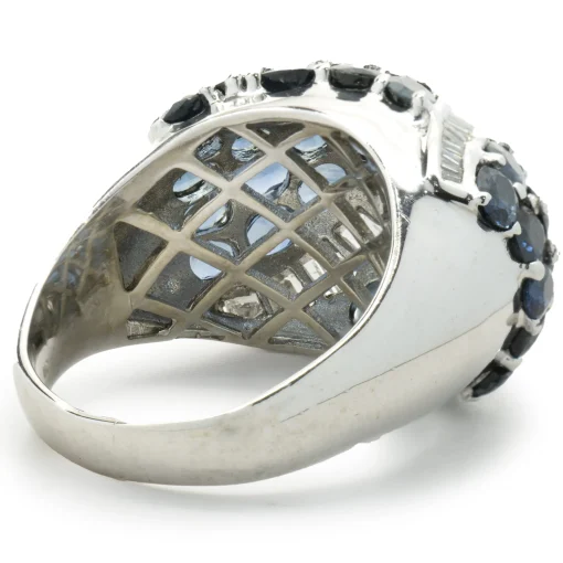 14 Karat White Gold Sapphire and Diamond Dome Ring