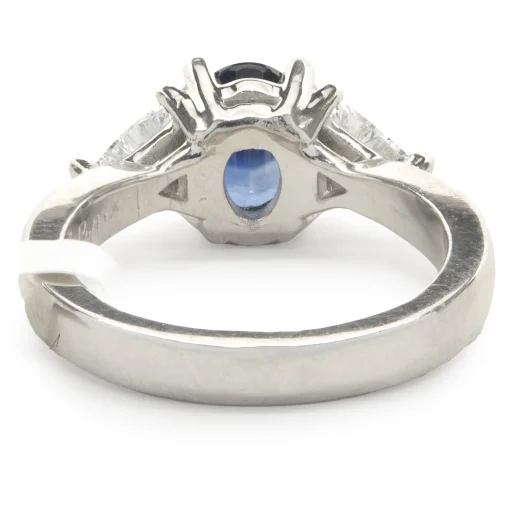14 Karat White Gold Sapphire and Diamond Three Stone Ring