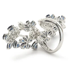 18 Karat White Gold Sapphire and Diamond Floral Long Finger Ring
