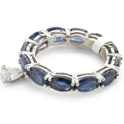 18 Karat White Gold Sapphire Eternity Band with Heart Cut Diamond Drop