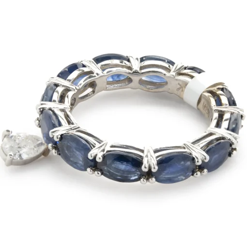 18 Karat White Gold Sapphire Eternity Band with Heart Cut Diamond Drop