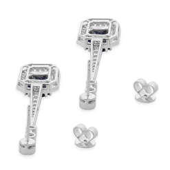 18 Karat White Gold Sapphire and Diamond Halo Drop Earrings