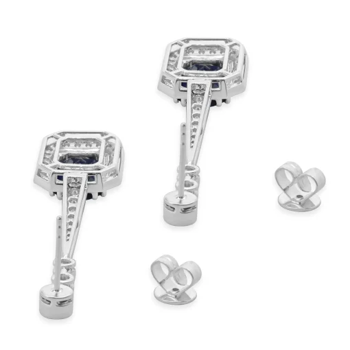 18 Karat White Gold Sapphire and Diamond Halo Drop Earrings