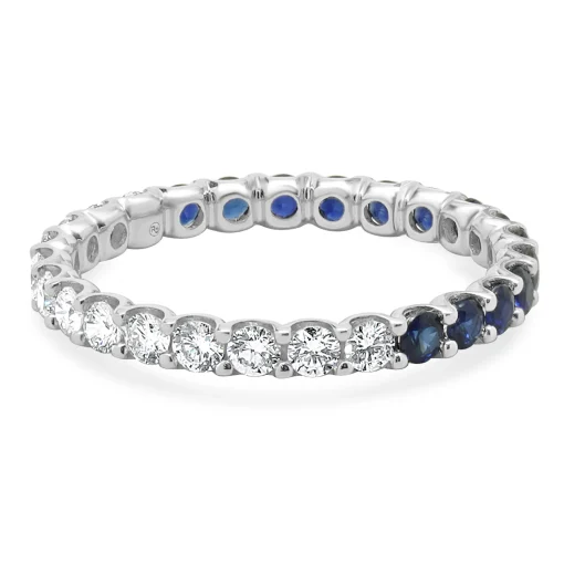 14 Karat White Gold Sapphire and Diamond Band