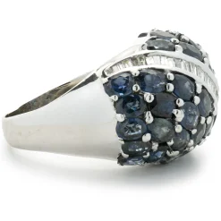 14 Karat White Gold Sapphire and Diamond Dome Ring