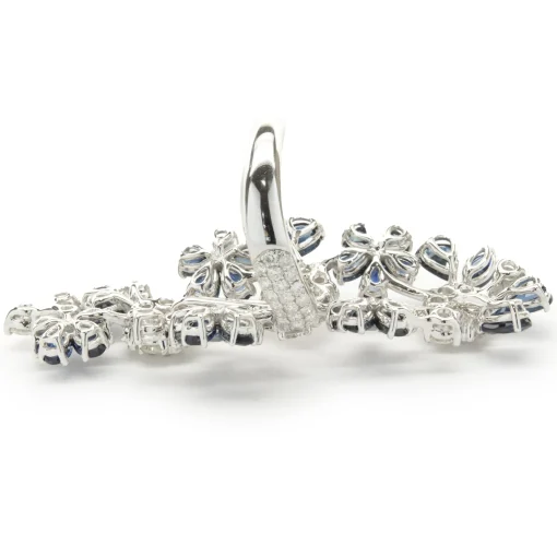 18 Karat White Gold Sapphire and Diamond Floral Long Finger Ring