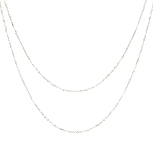 18 Karat White Gold Seed Pearl Station Necklace
