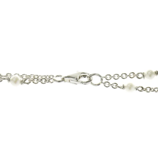 18 Karat White Gold Seed Pearl Station Necklace