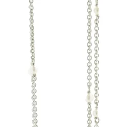 18 Karat White Gold Seed Pearl Station Necklace