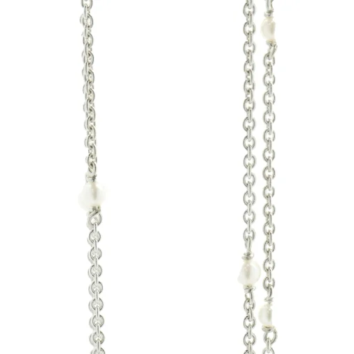 18 Karat White Gold Seed Pearl Station Necklace