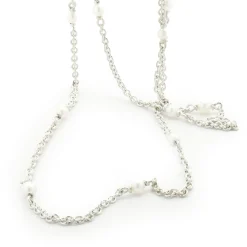 18 Karat White Gold Seed Pearl Station Necklace