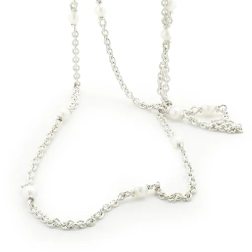 18 Karat White Gold Seed Pearl Station Necklace