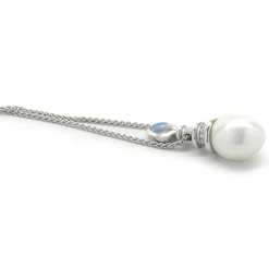 18 Karat White Gold South Sea Pearl, Diamond and Moonstone Drop Necklace