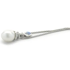 18 Karat White Gold South Sea Pearl, Diamond and Moonstone Drop Necklace