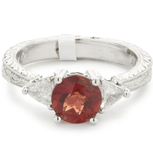 14 Karat White Gold Sunstone and Diamond Ring