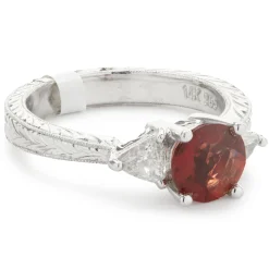 14 Karat White Gold Sunstone and Diamond Ring