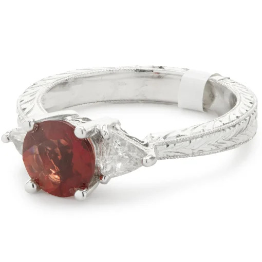 14 Karat White Gold Sunstone and Diamond Ring