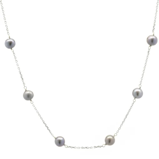 14 Karat White Gold Tahitian Pearl Station Necklace