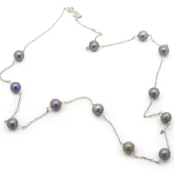 14 Karat White Gold Tahitian Pearl Station Necklace