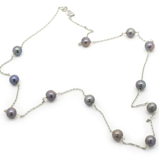 14 Karat White Gold Tahitian Pearl Station Necklace