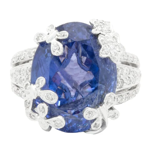 18 Karat White Gold Tanzanite and Diamond Butterfly Ring