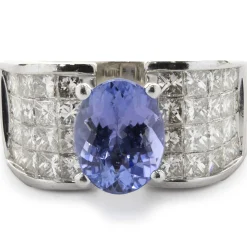 14 Karat White Gold Tanzanite and Invisible Set Diamond Ring