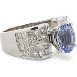 14 Karat White Gold Tanzanite and Invisible Set Diamond Ring