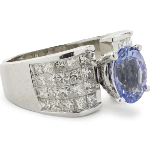 14 Karat White Gold Tanzanite and Invisible Set Diamond Ring