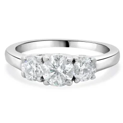 14 Karat White Gold Three Diamond Round Brilliant Cut Engagement Ring