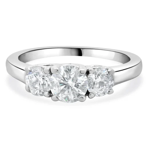 14 Karat White Gold Three Diamond Round Brilliant Cut Engagement Ring