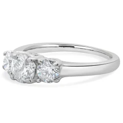 14 Karat White Gold Three Diamond Round Brilliant Cut Engagement Ring