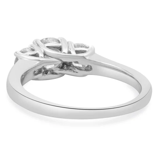 14 Karat White Gold Three Diamond Round Brilliant Cut Engagement Ring