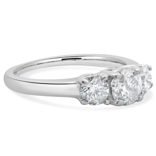 14 Karat White Gold Three Diamond Round Brilliant Cut Engagement Ring