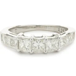 14 Karat White Gold Three Princess Cut Diamond Ring