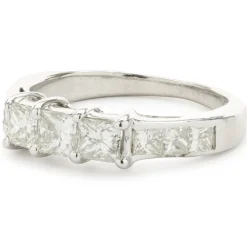 14 Karat White Gold Three Princess Cut Diamond Ring