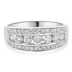 14 Karat White Gold Three Row Channel Set Diamond Ring