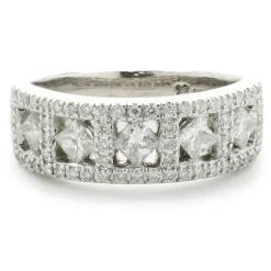 14 Karat White Gold Three Row Diamond Band
