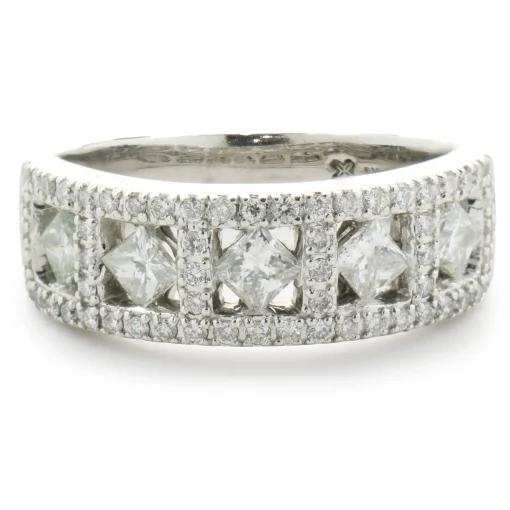 14 Karat White Gold Three Row Diamond Band