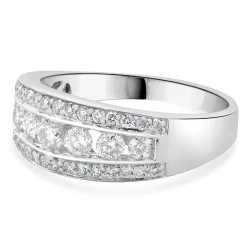14 Karat White Gold Three Row Channel Set Diamond Ring
