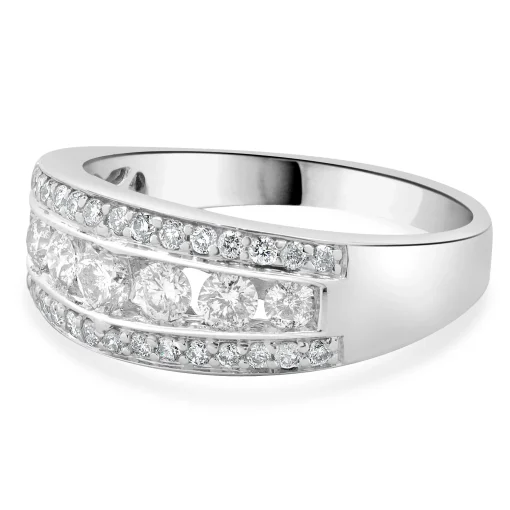 14 Karat White Gold Three Row Channel Set Diamond Ring