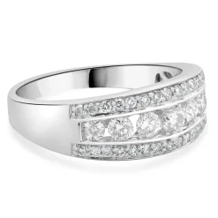 14 Karat White Gold Three Row Channel Set Diamond Ring