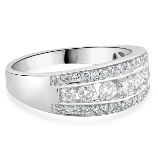 14 Karat White Gold Three Row Channel Set Diamond Ring