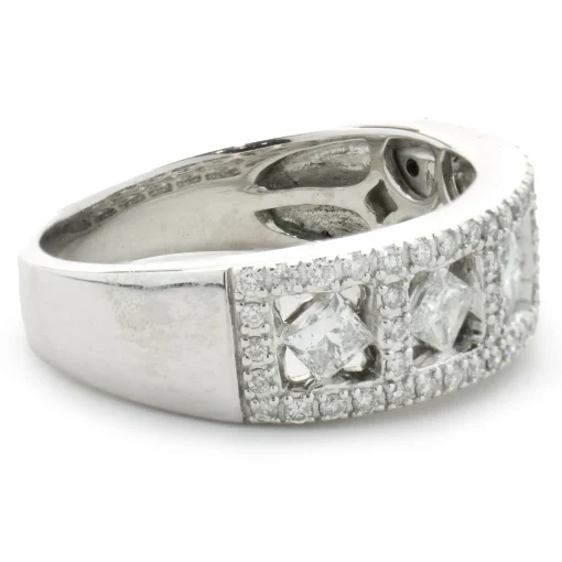 14 Karat White Gold Three Row Diamond Band