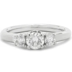 14 Karat White Gold Three Stone Round Brilliant Cut Diamond Engagement Ring
